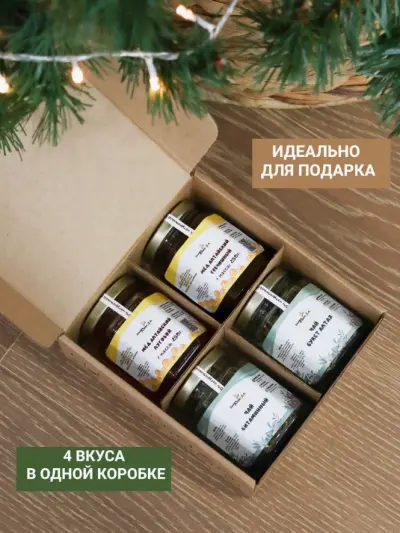 Подарочный набор Алтайский мед (луговой, гречишный) и чай (букет Алтая, витаминный) 550 г